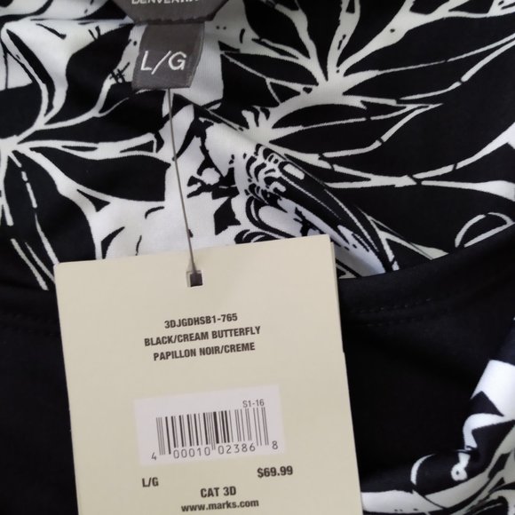 Denver Hayes Mid-Length Dress Black & White Short Sleeve NWT Size Large - Picture 4 of 5